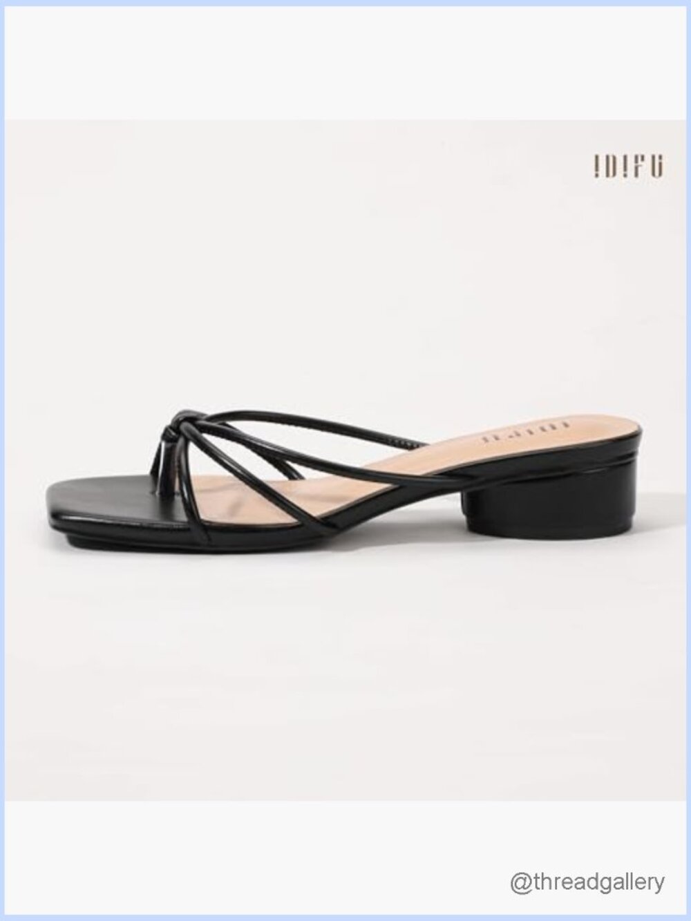 Strappy Square Toe Thong Slide Heeled Sandals Low Block Heels Comfortable - Picture 4 of 6